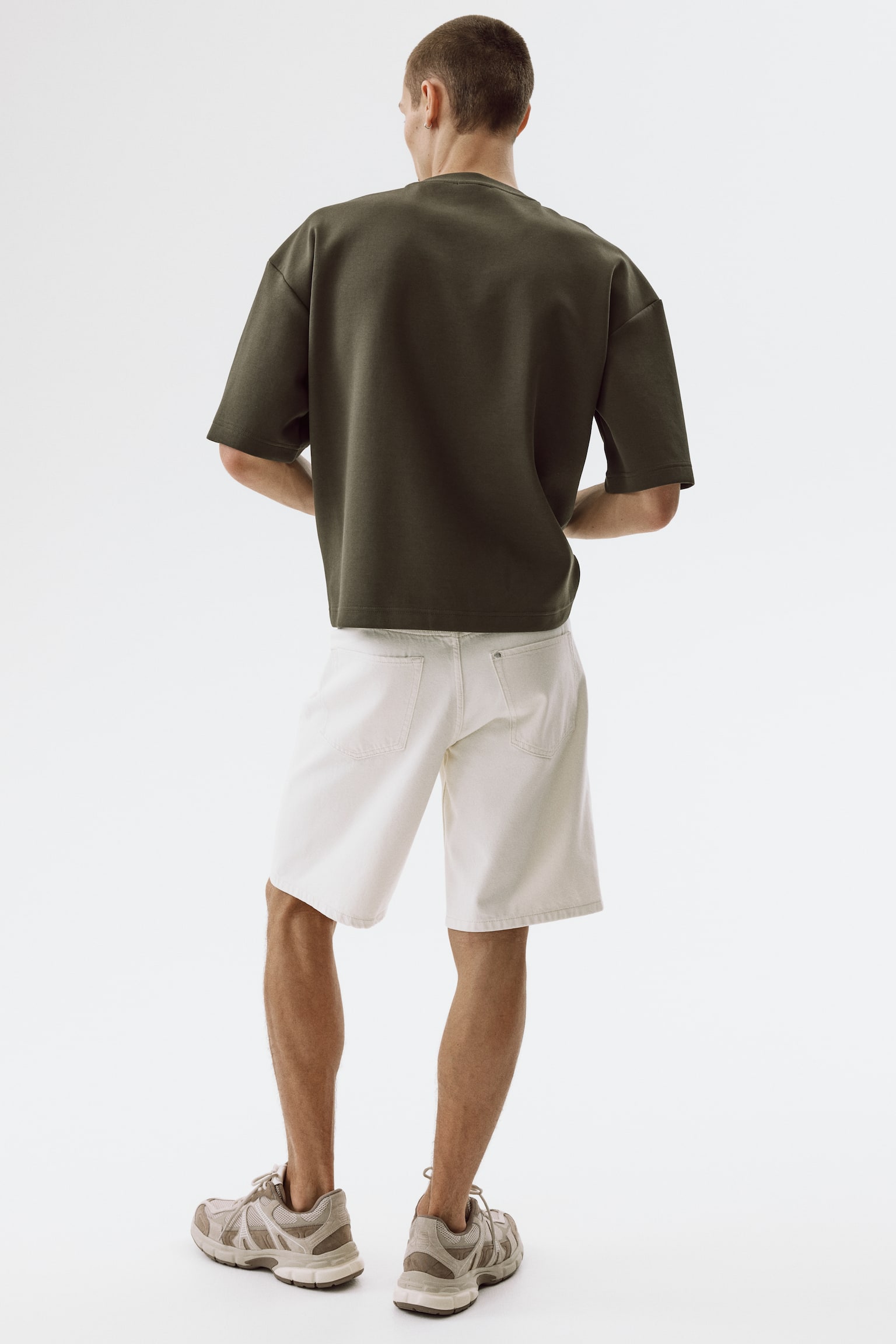 Oversized Fit Scuba T-shirt - Dark khaki green/Cream/Light grey marl/Light dusty green - 6