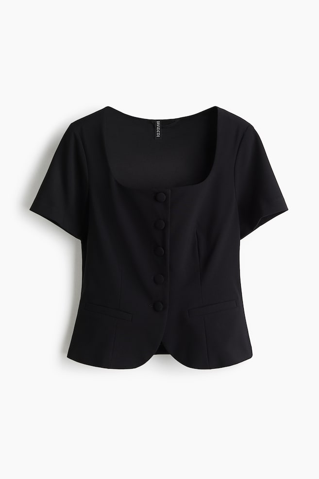 Button-front top - Black/Light greige - 1