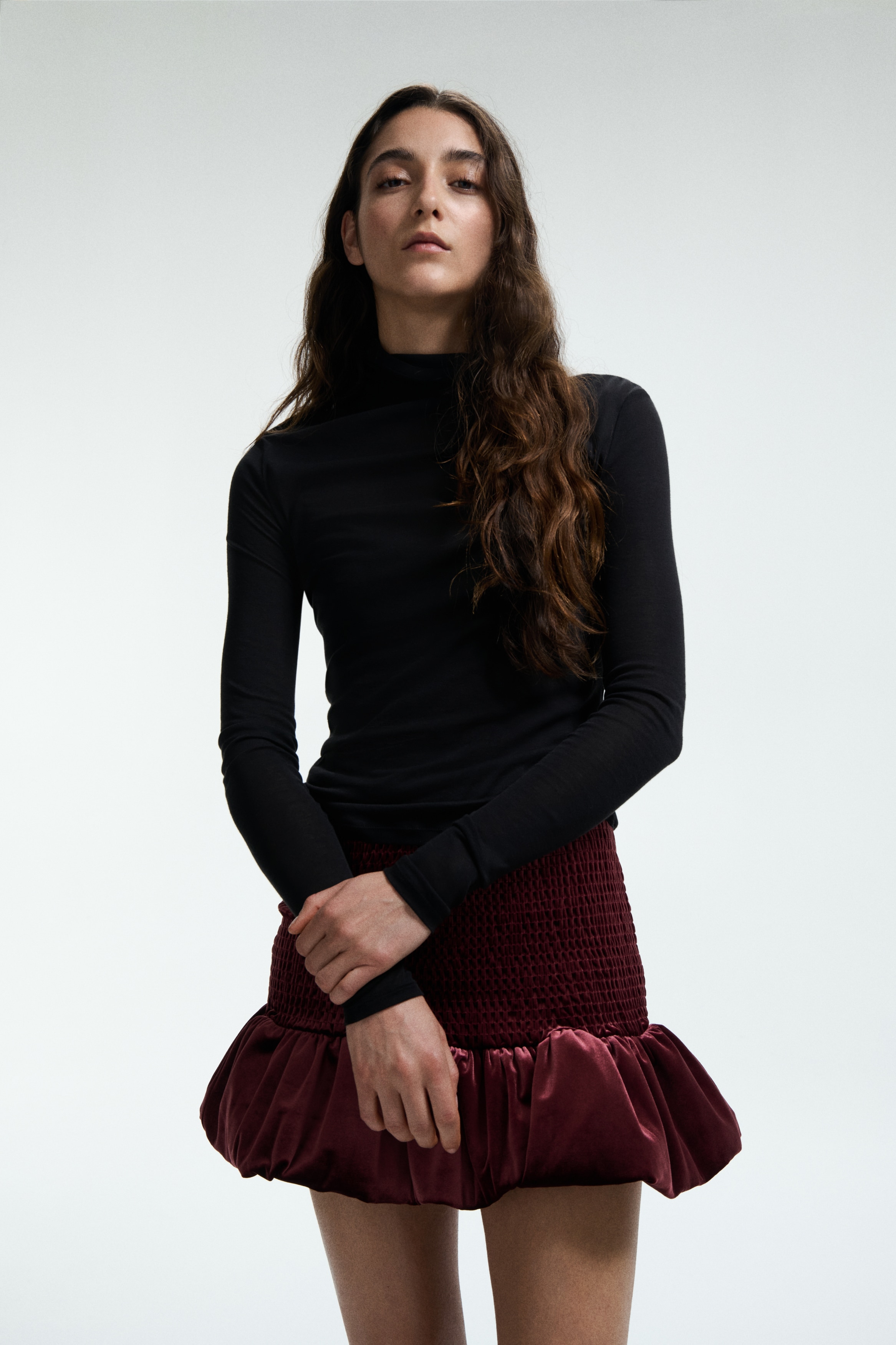 Smocked velour skirt