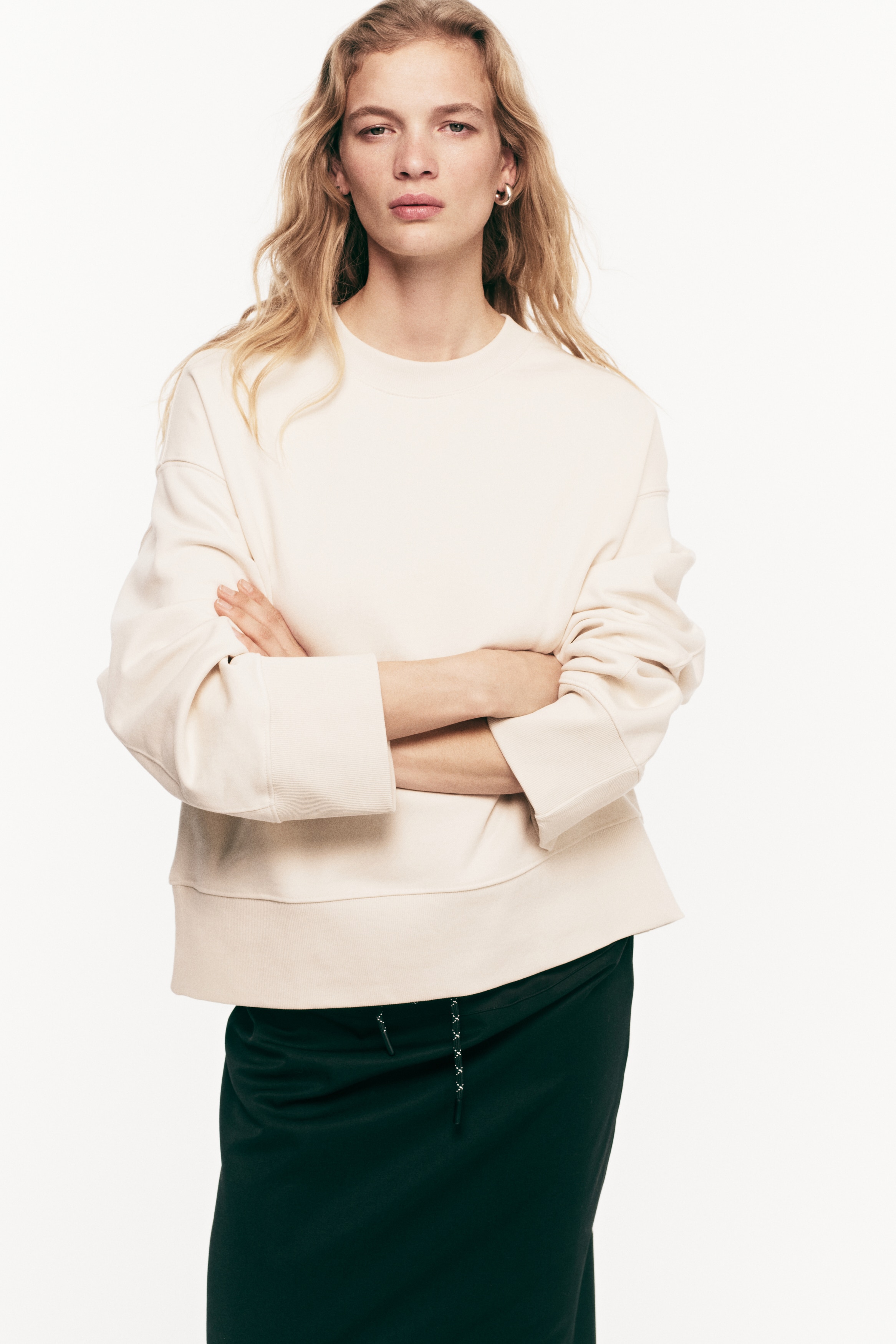 Oversized sweatshirt i bomull - Ljusbeige/Blå/Mörkbrun/Mörkgrå