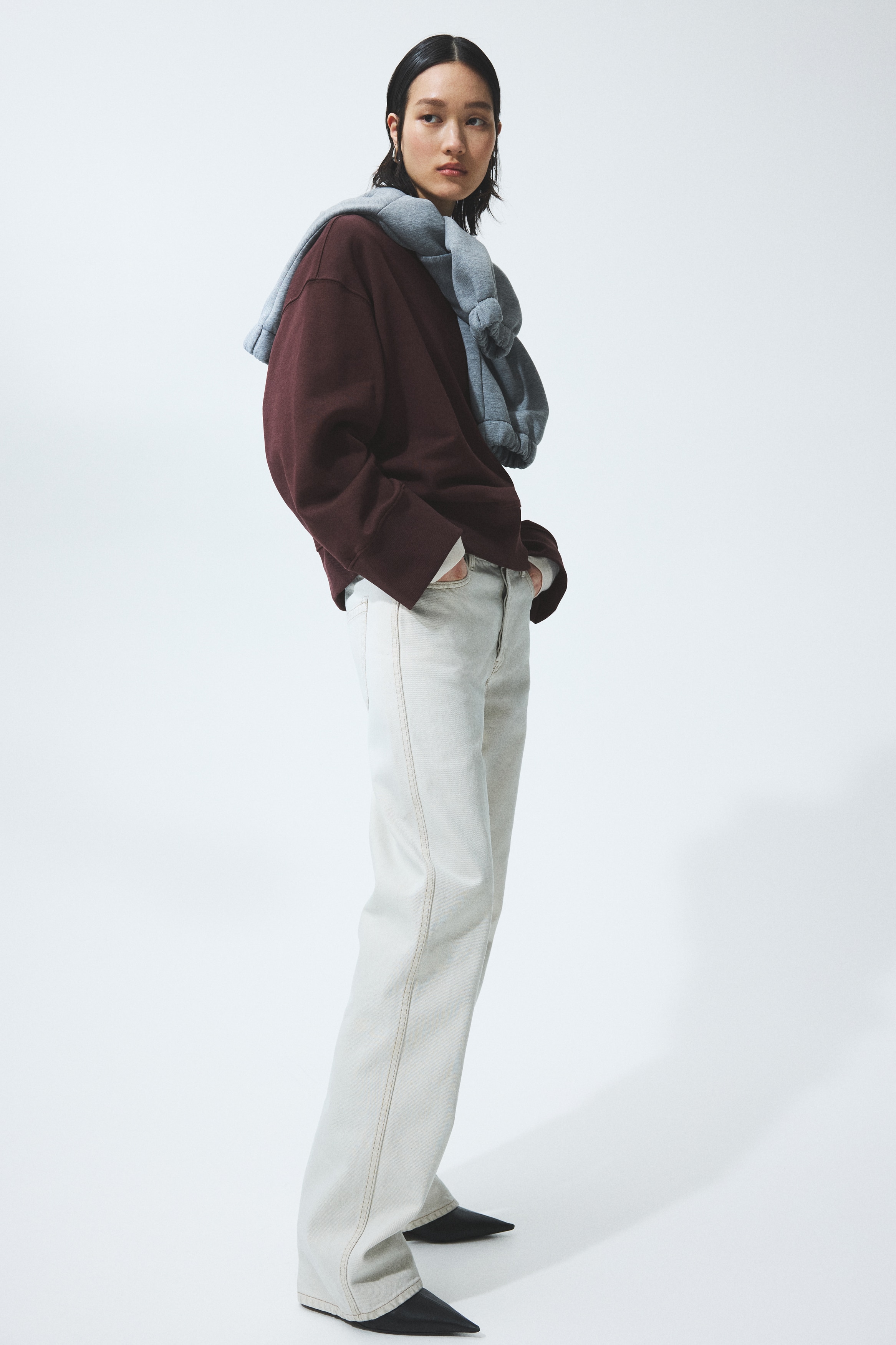 Predimenzionisana pamučna dukserica - Tamnosmeđa/Svetlobež/Plava/Tamnosiva