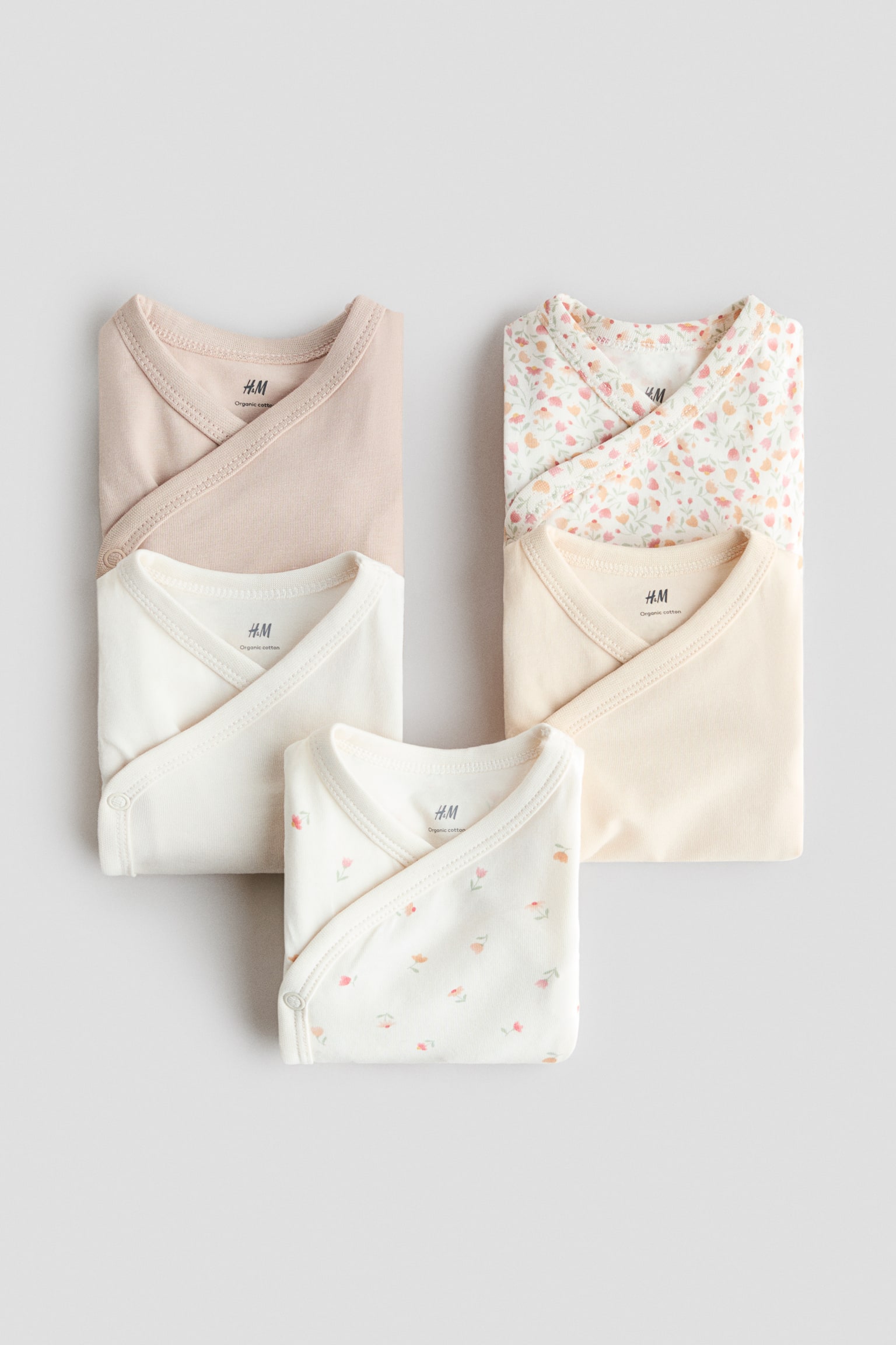 5-pack cotton bodysuits - Light dusty pink/Floral/Turquoise/Teddy bears/Light beige/Animals/Beige/White/Light powder pink/Powder pink/White - 2