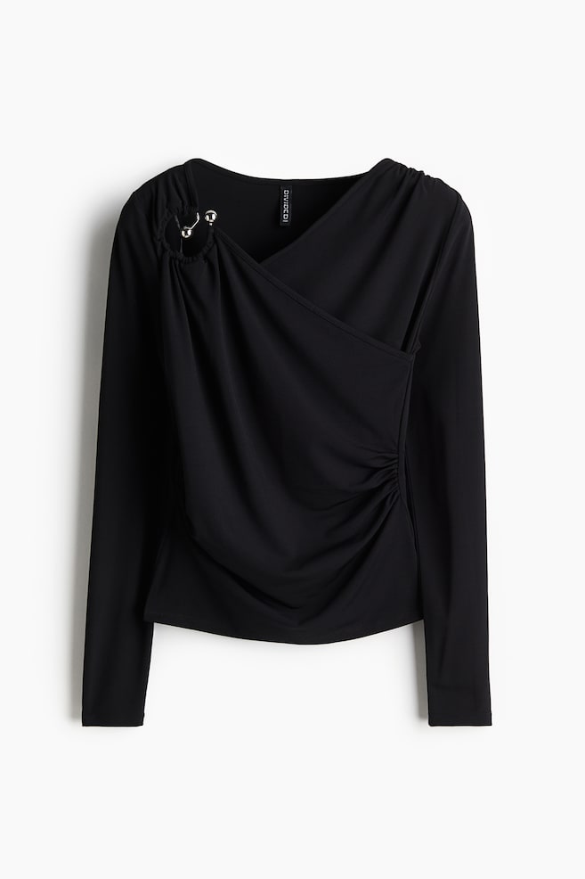 Jerseyshirt mit Drapierung - Schwarz - 1