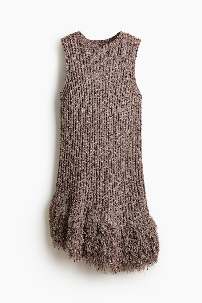 Kleid mit Fransen - Braun/Hellbeigemeliert - 1