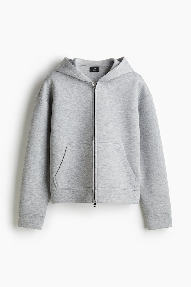 Loose-Fit Scuba Hooded Jacket - Gray melange/Black - 1