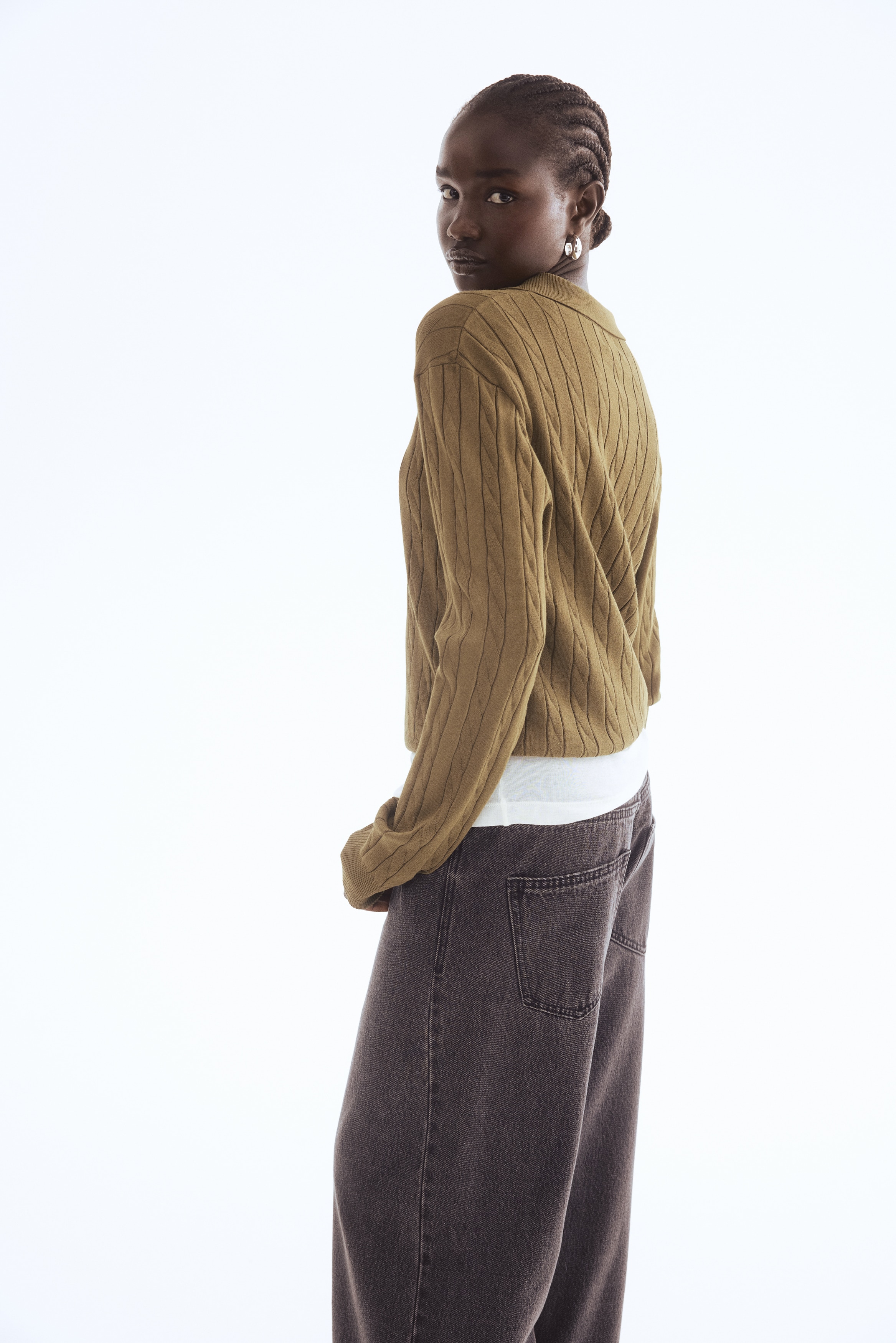 Cable-knit polo shirt