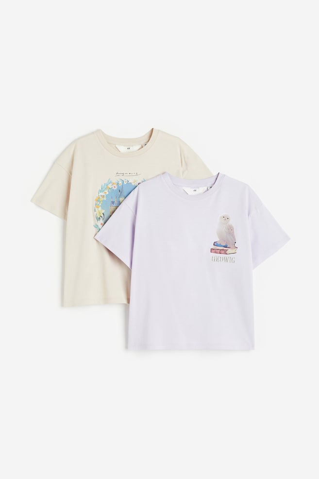 2-pak T-shirt med tryk - Lys beige/Harry Potter/Mørkegrå/Nuser