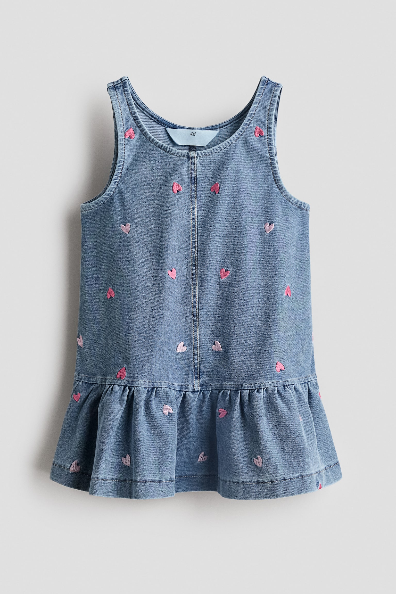 Embroidered denim-look dress - Light denim blue/Hearts