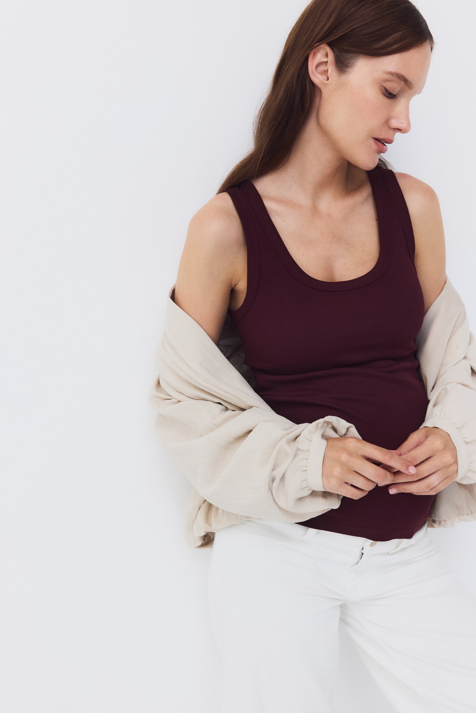 Женский топ H&M Mama Ribbed Tank Top, цвет: Бордовый — фото 3