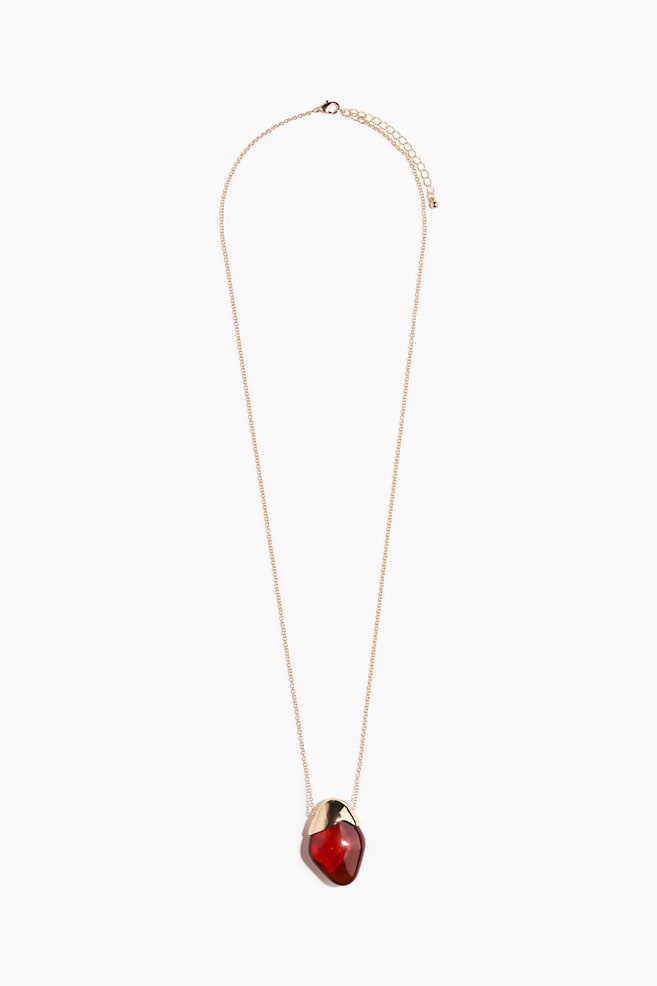 Halsketting met hanger - Goudkleurig/donkerrood - 1
