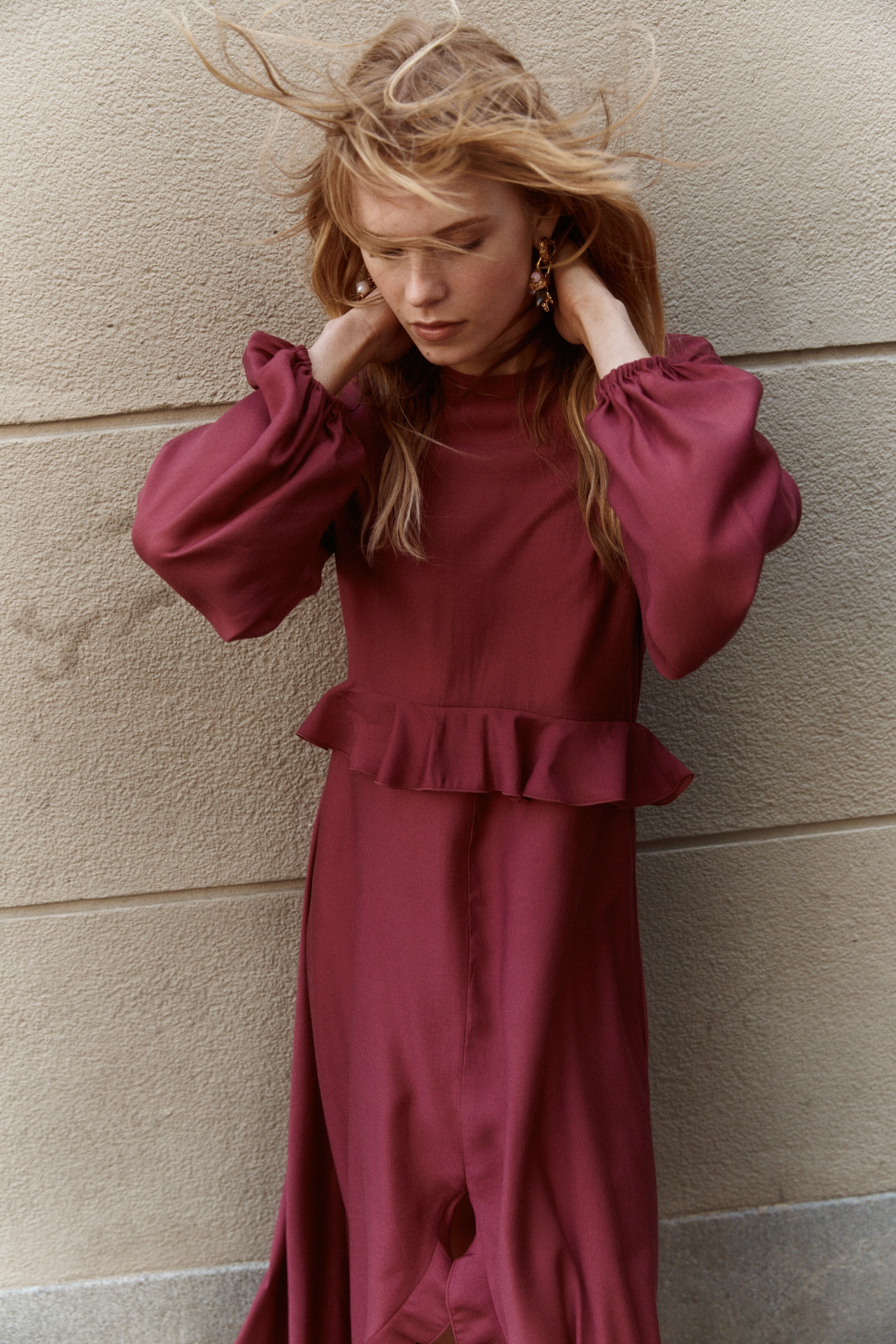Women's Burgundy Flounce-trimmed maxi dress | H&M SG Women's Burgundy Flounce-trimmed maxi dress | H&M SG