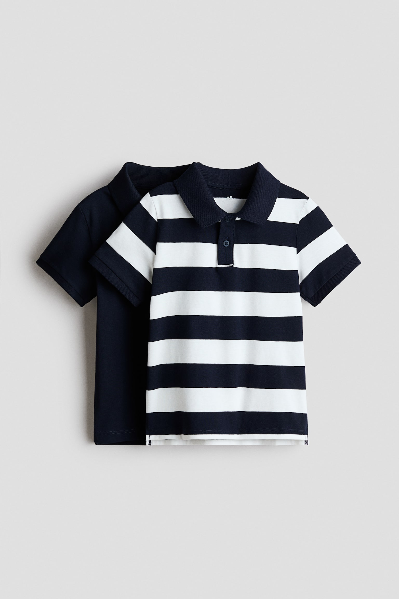 2-Pack Cotton Polo Shirts - Navy blue/striped/Green/white