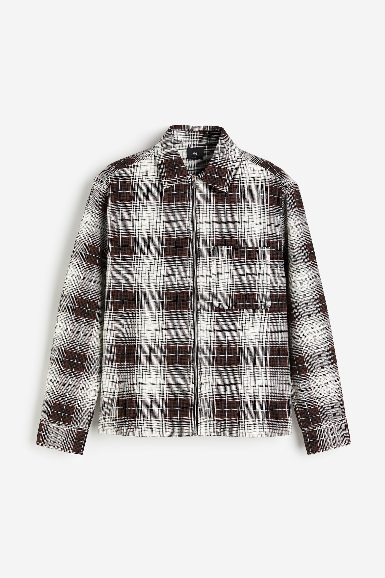 Loose Fit Zip Up Overshirt - Brown/Check - 2