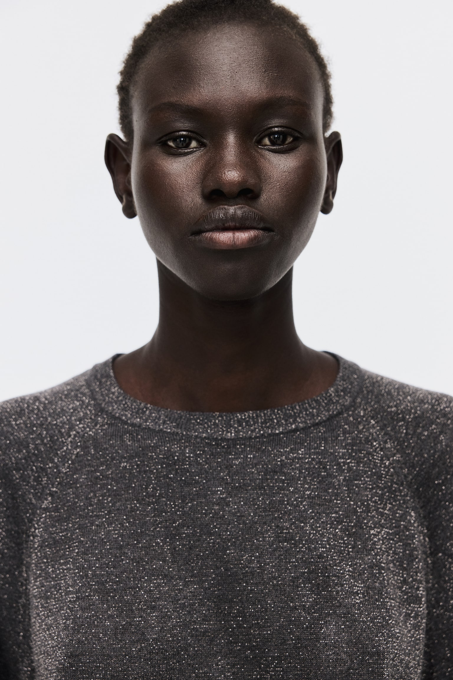 Fine-knit glittery top - Dark grey/Dusty pink marl/Dark khaki green - 4