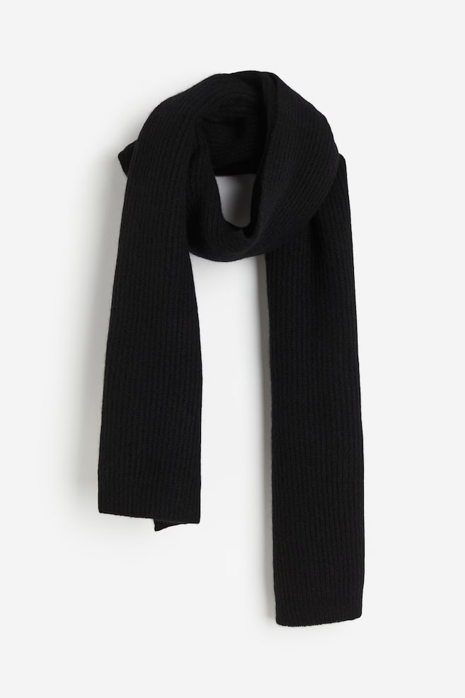 Ribbed cashmere scarf - Black/Grey marl - 1