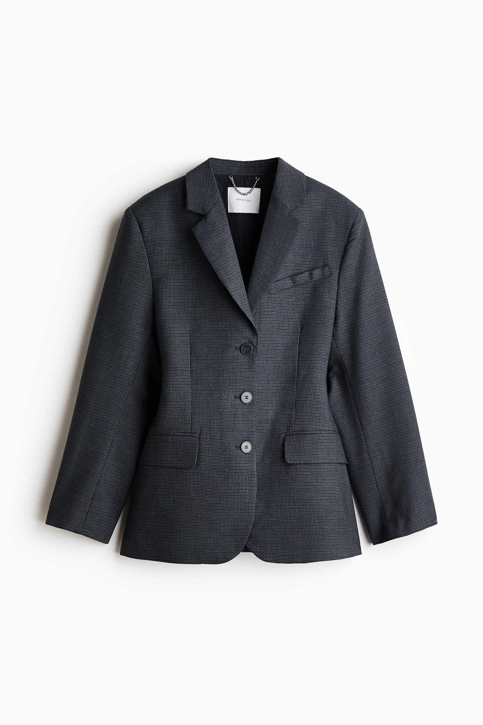 Enkeltradet blazer i twill - Marineblå/Ternet - 1