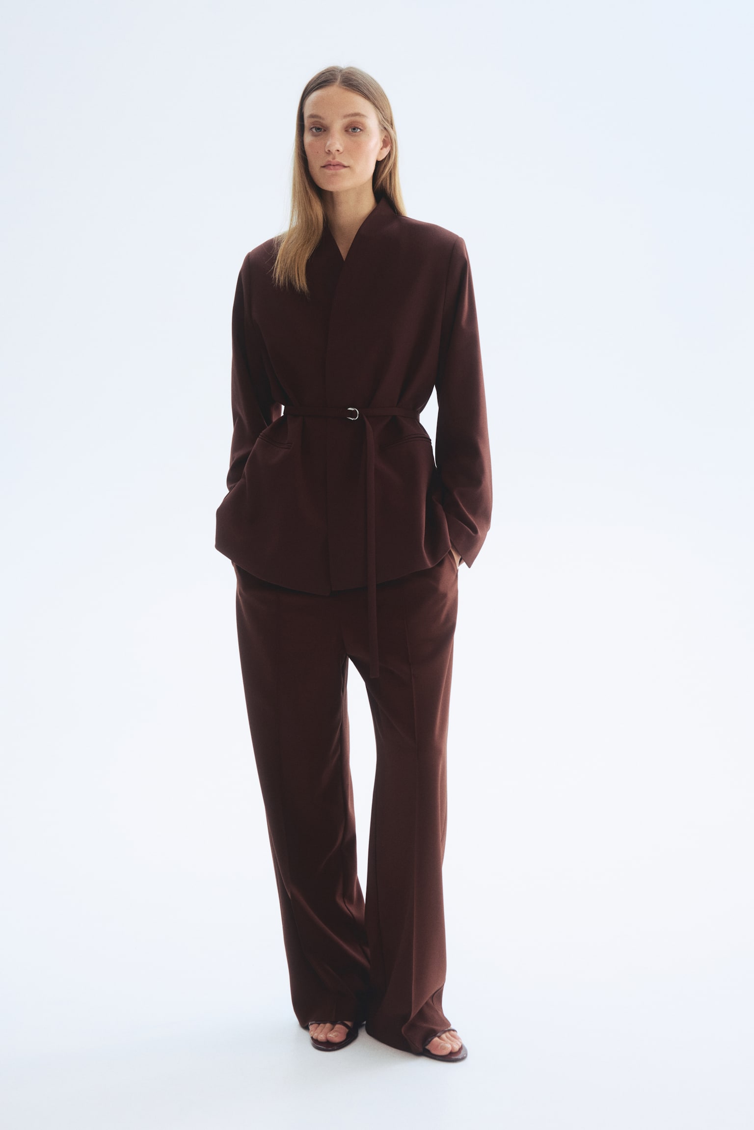 Блейзер оверсайз із ремінцем - Темно-коричневий - 3