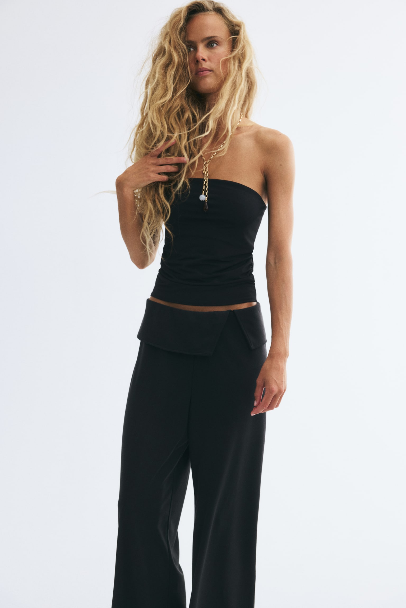 Женские брюки H&M Wide-Leg Foldover-Waist, цвет: Угольный серый — фото 2