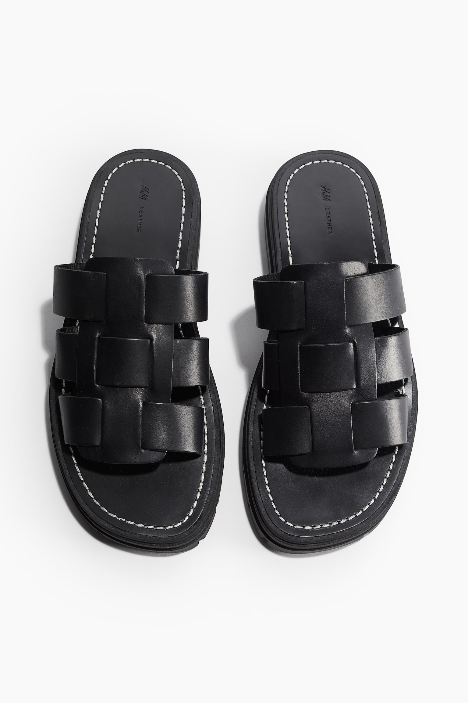 Chunky Leather Sandals - Black - 3