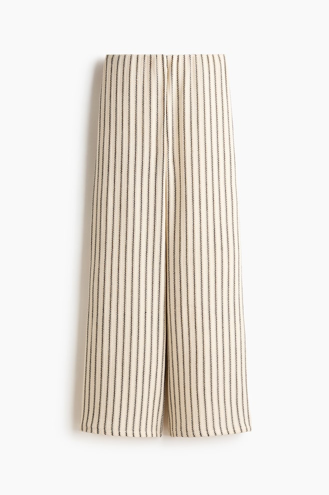 Wide textured-knit trousers - Cream/Striped/Dark brown/Black/Zigzag pattern - 1