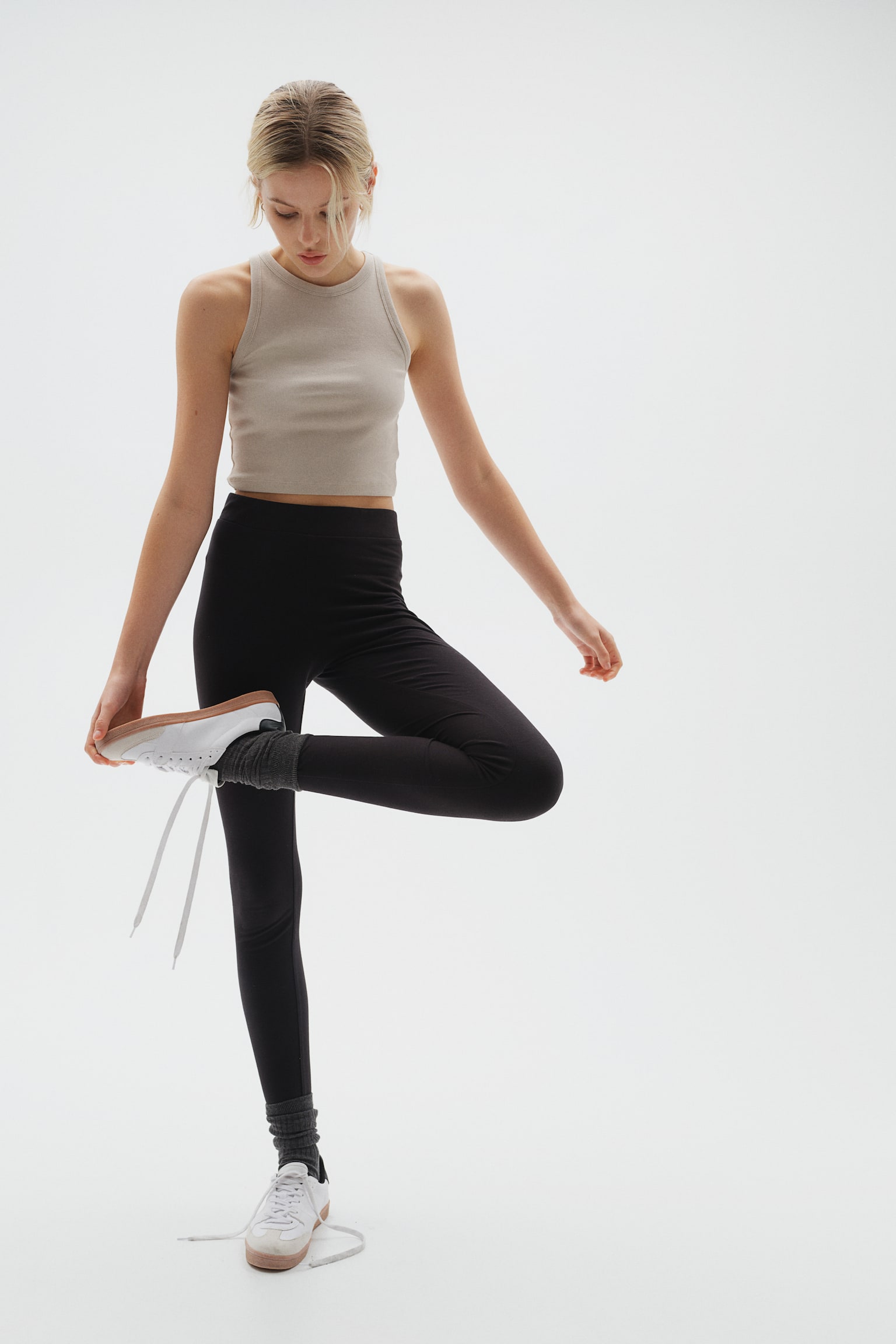 High-waisted leggings - Black/Dark grey/Light greige/Black/Light grey marl/Dark brown - 1