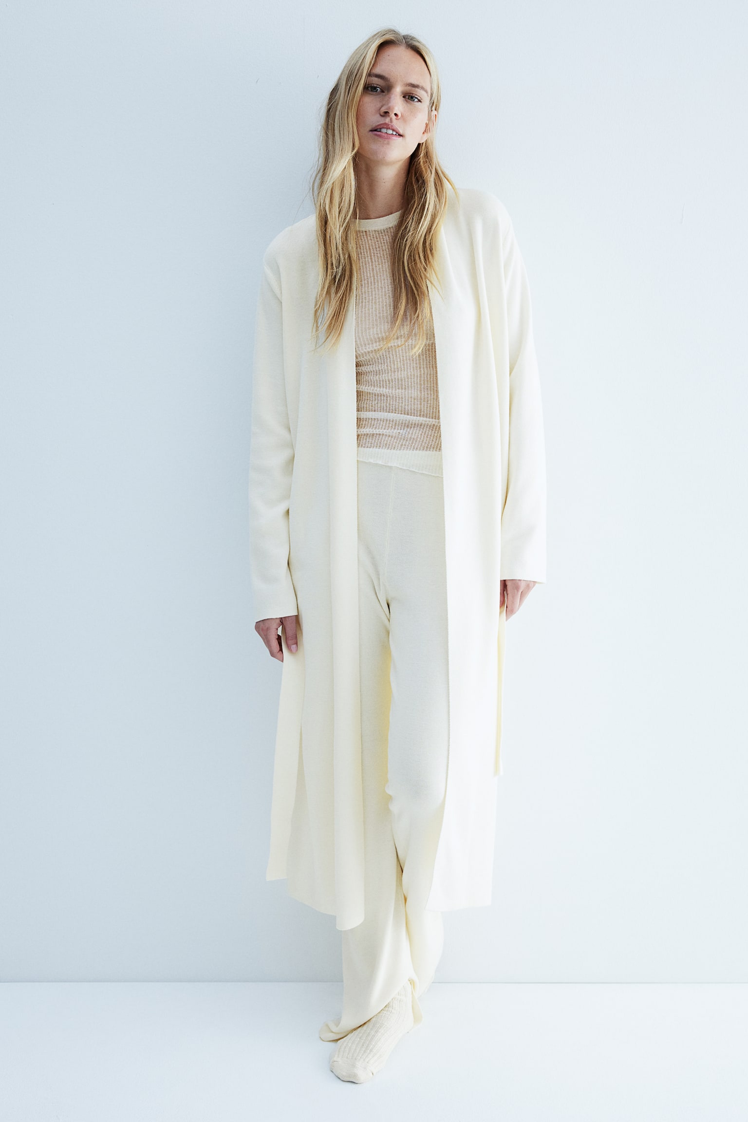 Long tie-belt cardigan - Cream - 1