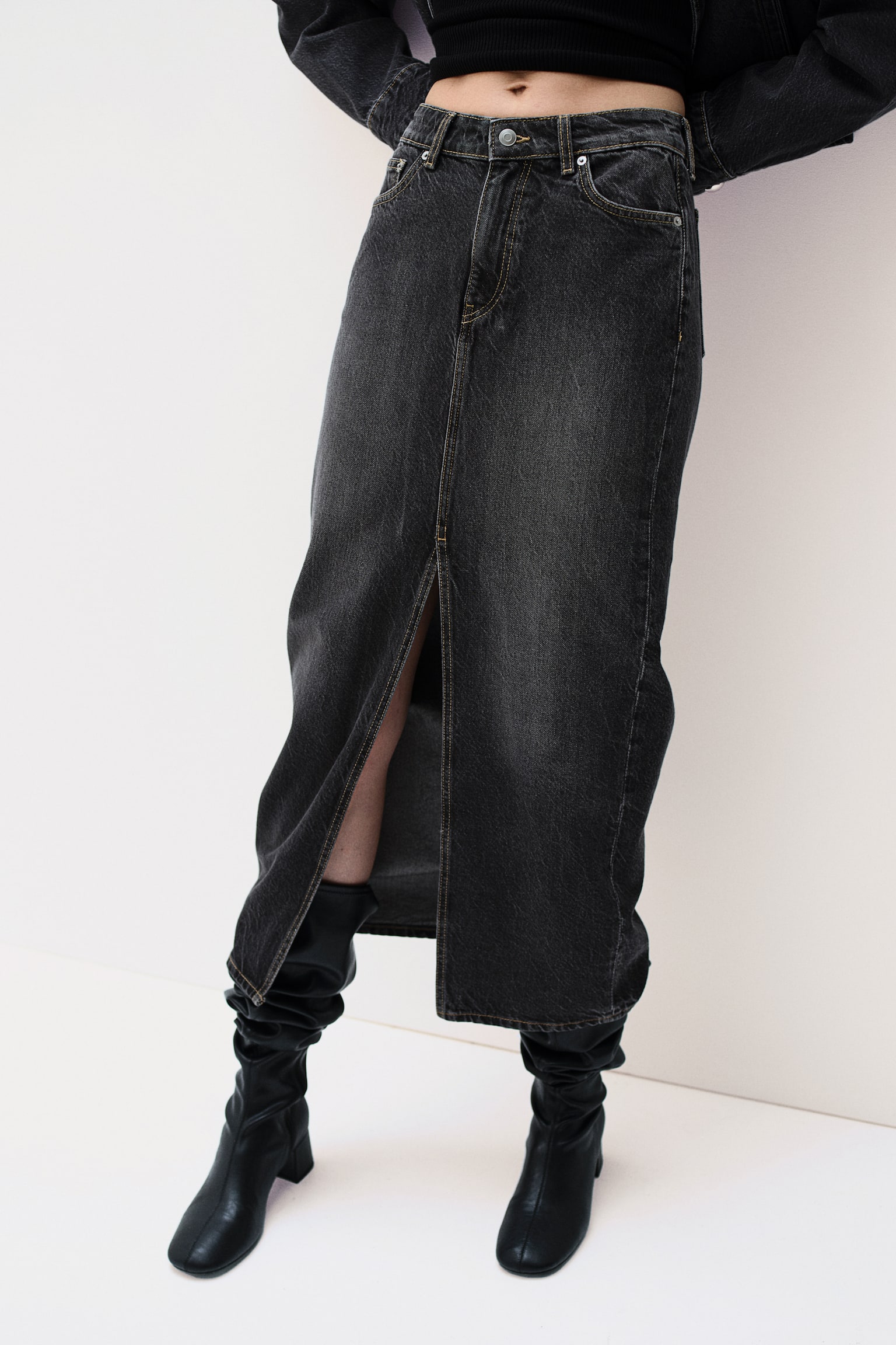 Denim Maxi Skirt - Black/Washed out/Dark denim blue - 5