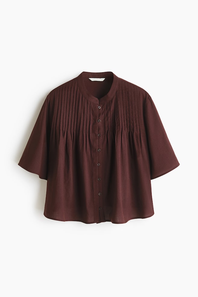 Pintucked cotton blouse - Dark brown/Dusty pink - 1