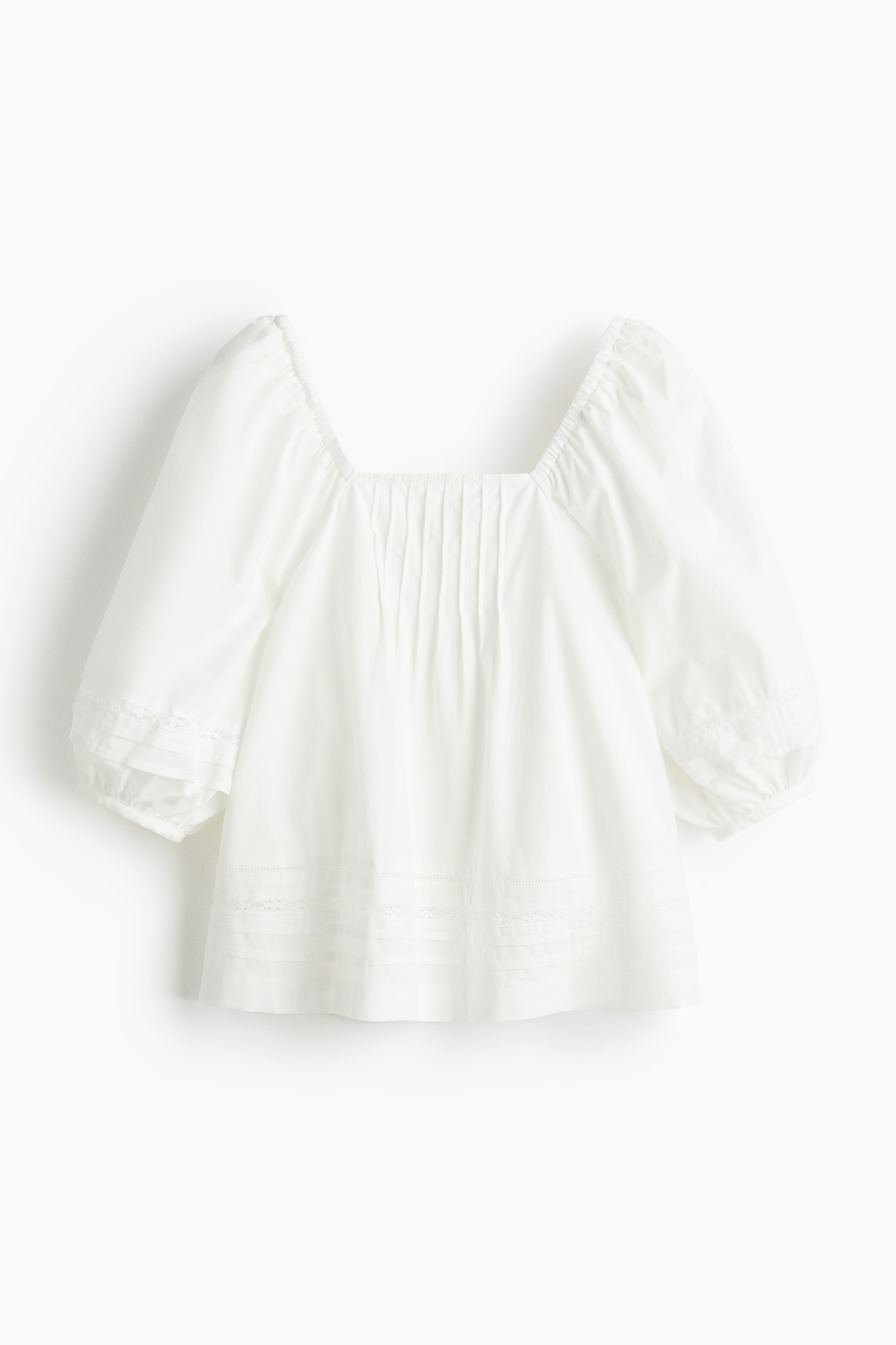 細褶棉質女衫 - 白色/黑色