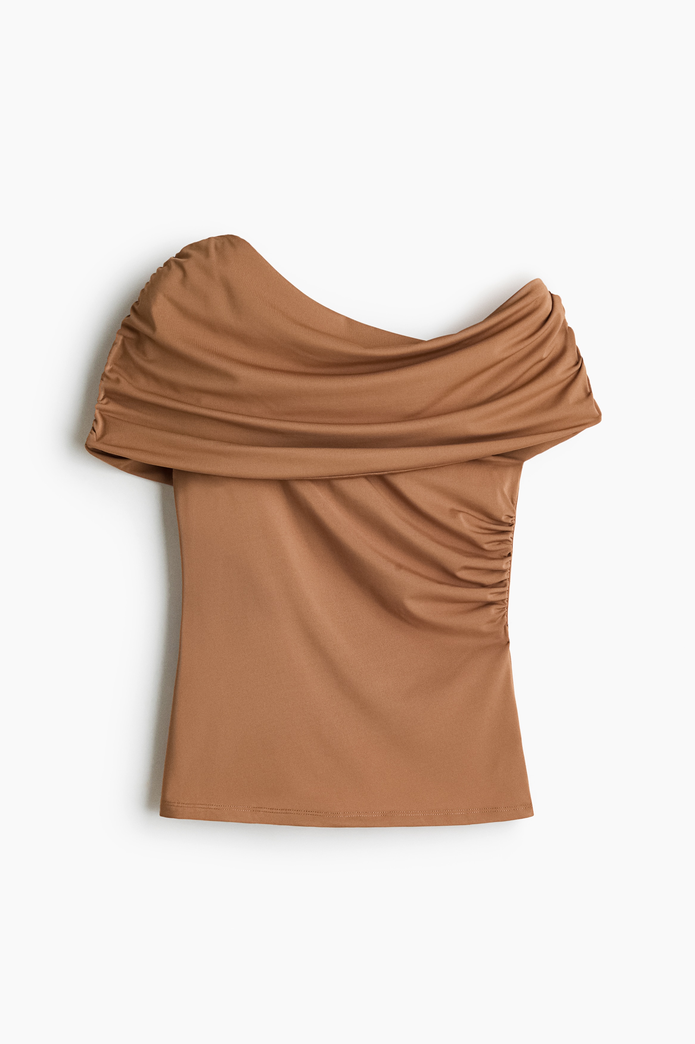 Draped Off The Shoulder Top - Dark beige/Dark purple/Black