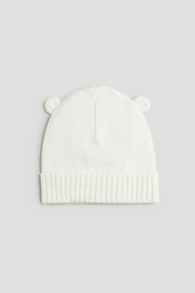 Fine-knit cotton beanie - White - 1