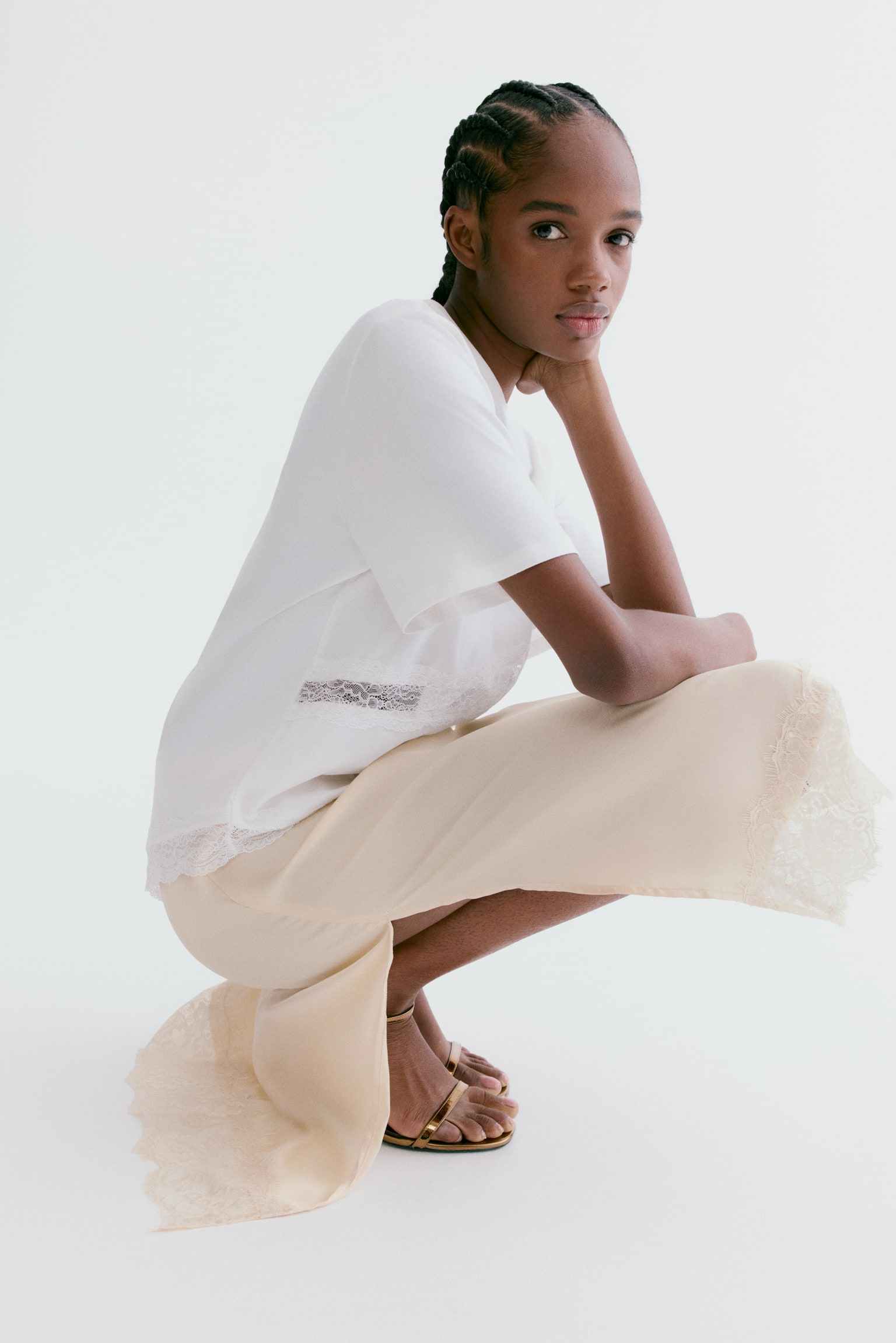 Lace-trimmed skirt - Light beige - 3