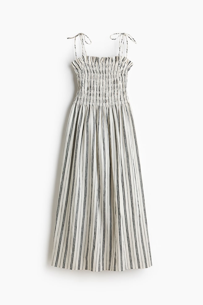 Trägerkleid mit gesmoktem Oberteil - Weiß/Gestreift/Beige/Leopardenprint/Knallrot - 1