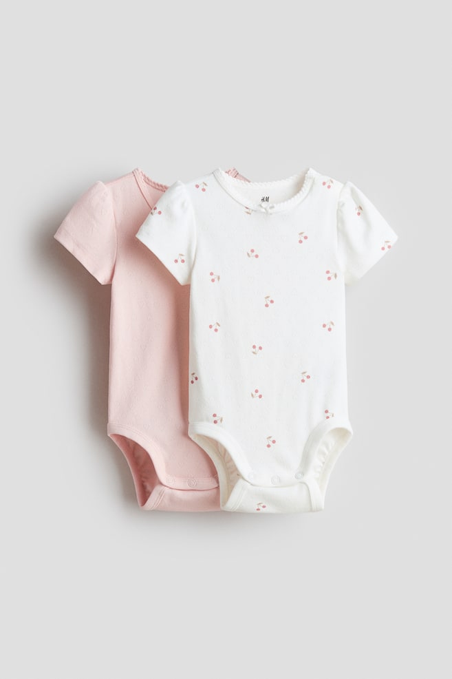 Pack de 2 bodies en pointelle de algodón - Rosa empolvado claro/Cerezas/Violeta empolvado/Floral - 1