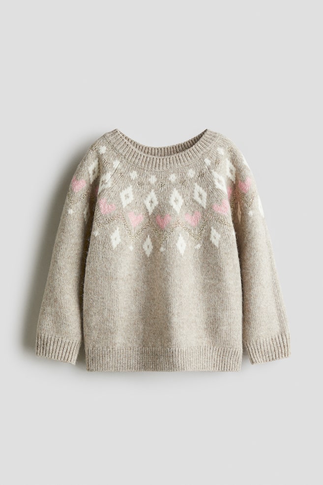 Jacquard-knit jumper - Dusty beige/Patterned/Pink/Patterned/Cream/Patterned - 1