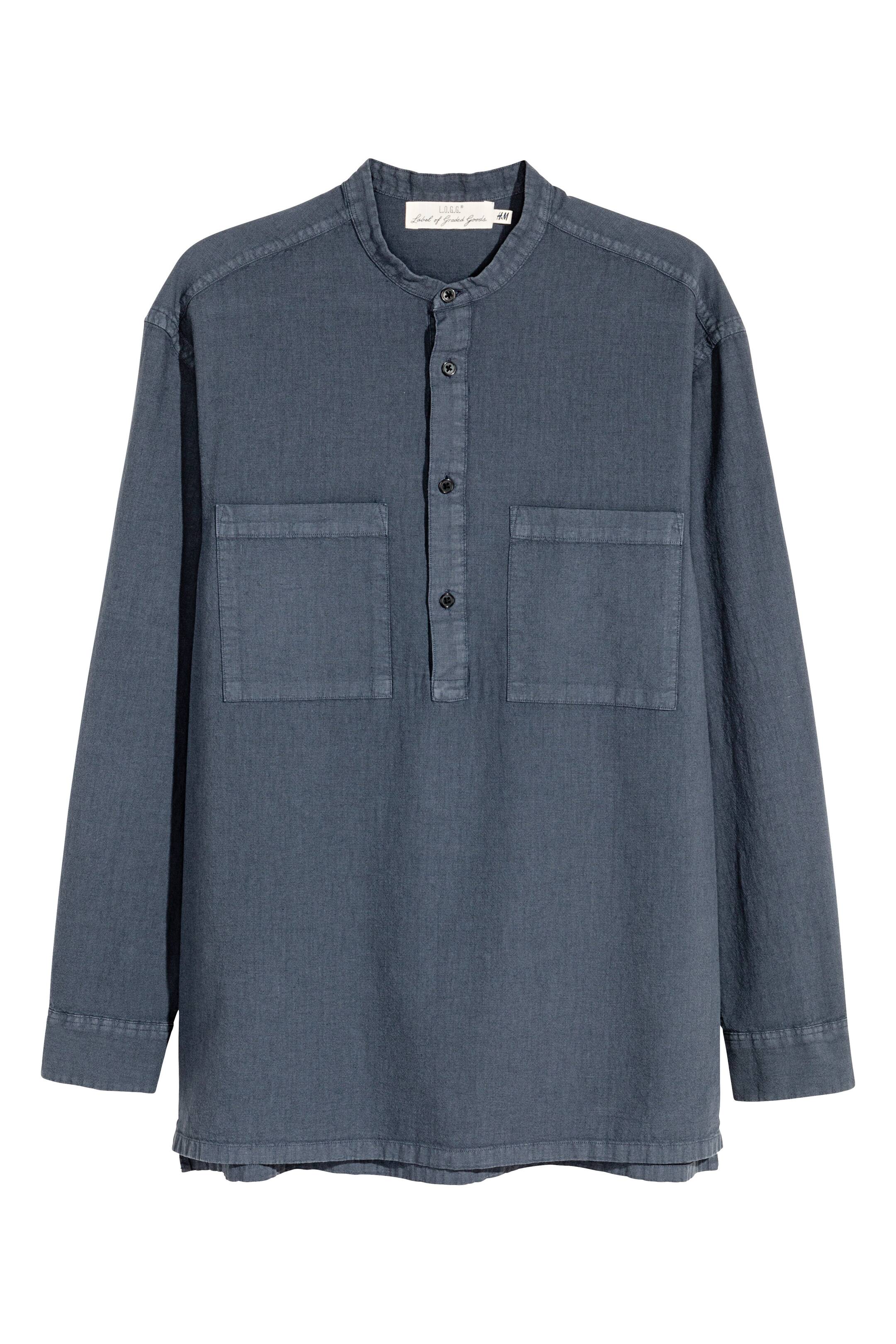 View larger image: Linen-blend shirt Relaxed fit - Dark grey-blue - Men | H&M GB 1
