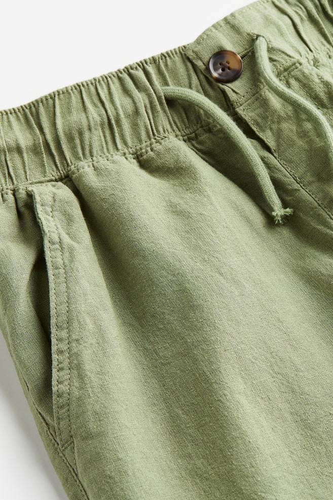 Bukser med hørblanding Loose Fit - Lys kakigrøn/Sort - 3