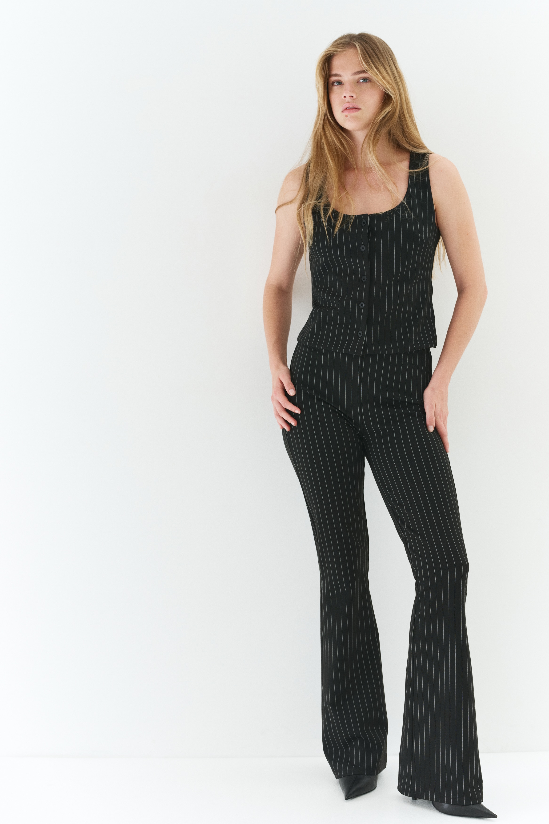 Signore - Nero/gessato Pantaloni svasati in jersey - Size: L  - H&M