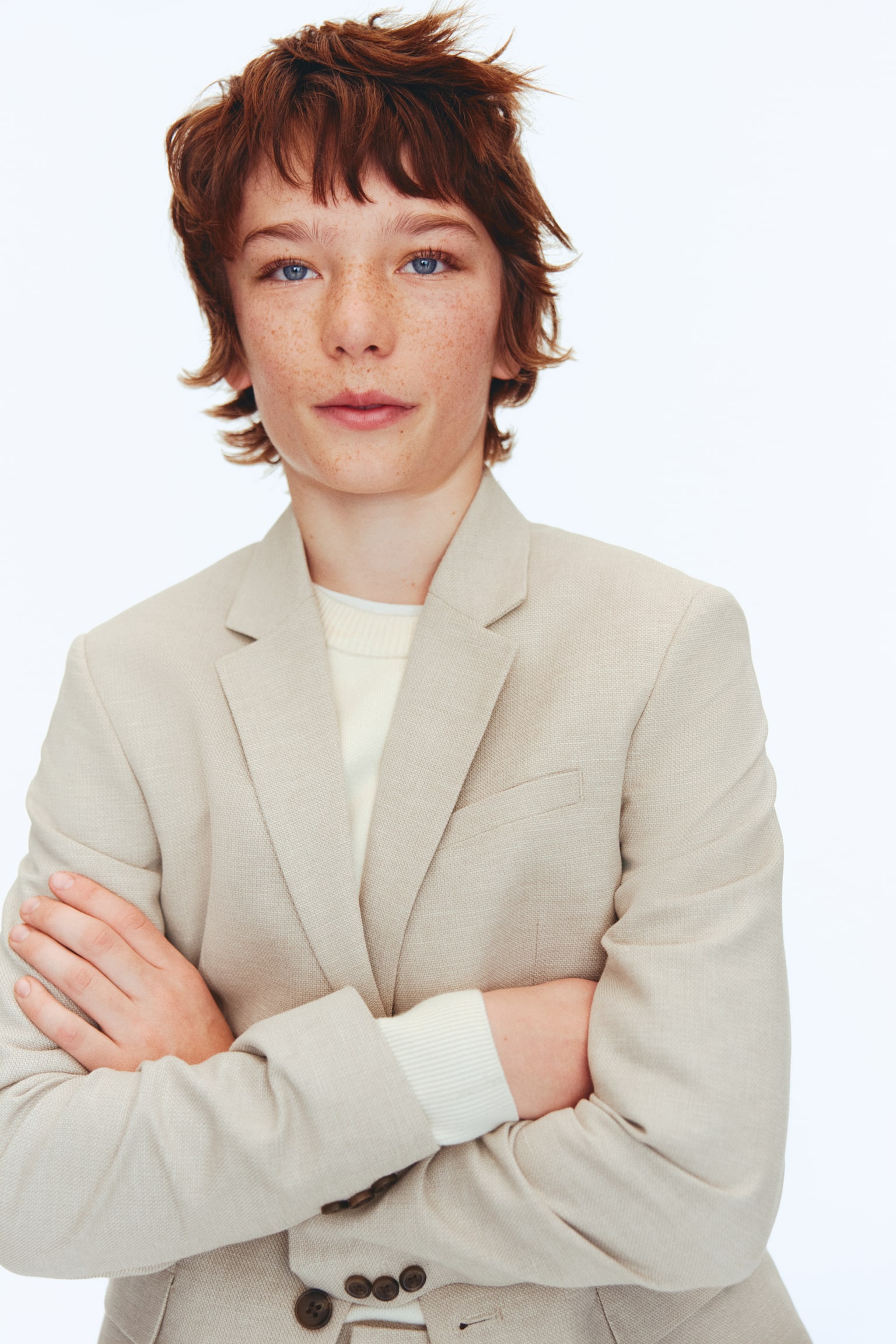 Anzug aus Leinengemisch - Hellbeige/Marineblau/Helles Mattblau - 6