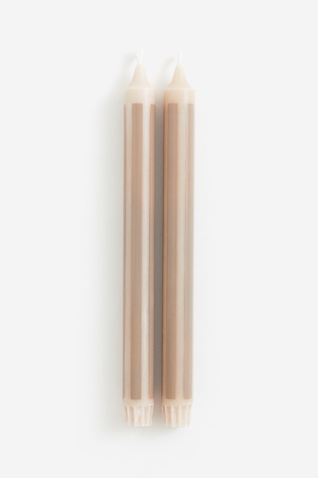 2-pack striped candles - Beige/Striped/Orange/Striped - 1