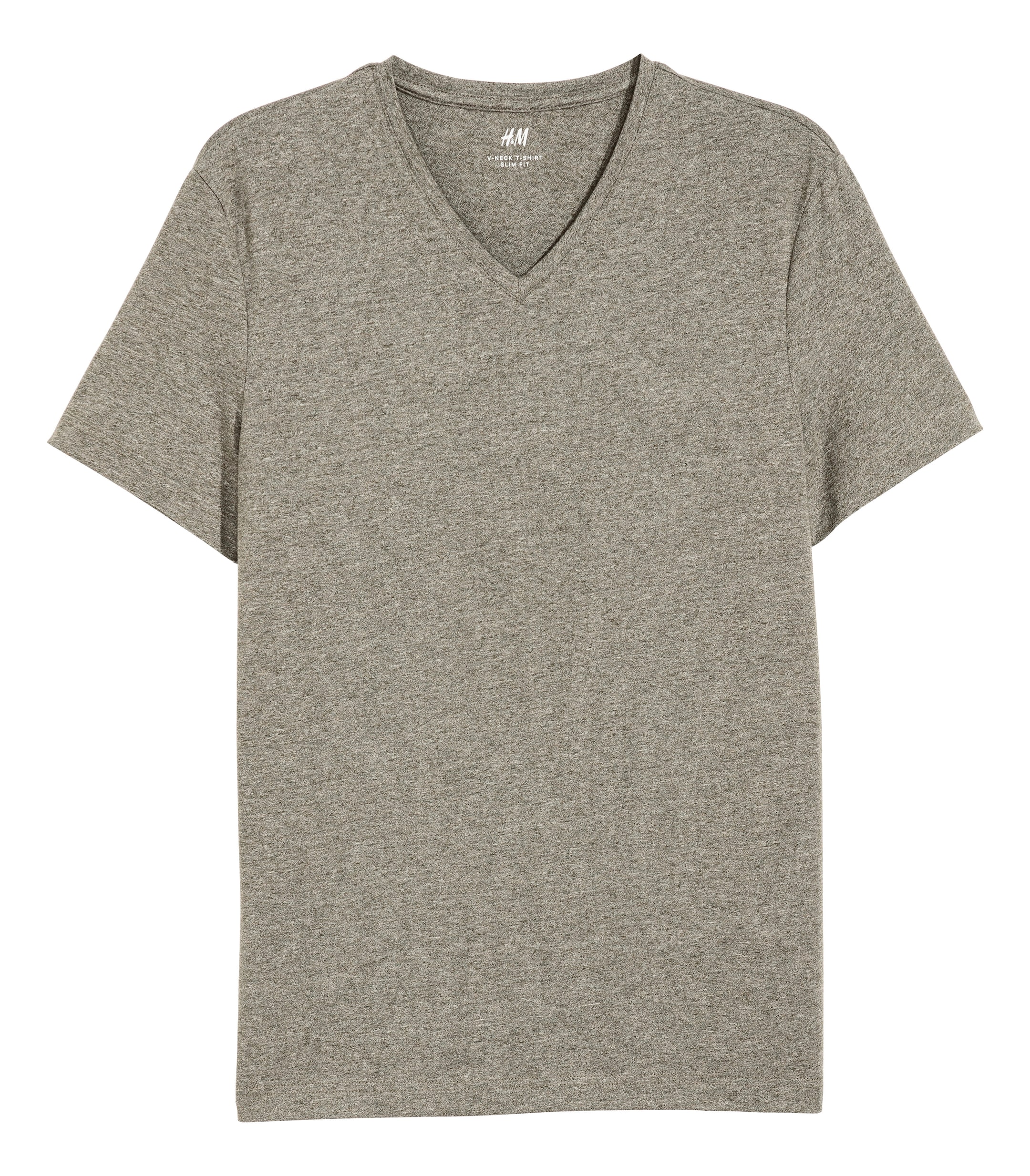 V-neck T-shirt Slim fit Khaki green Men H&M GB
