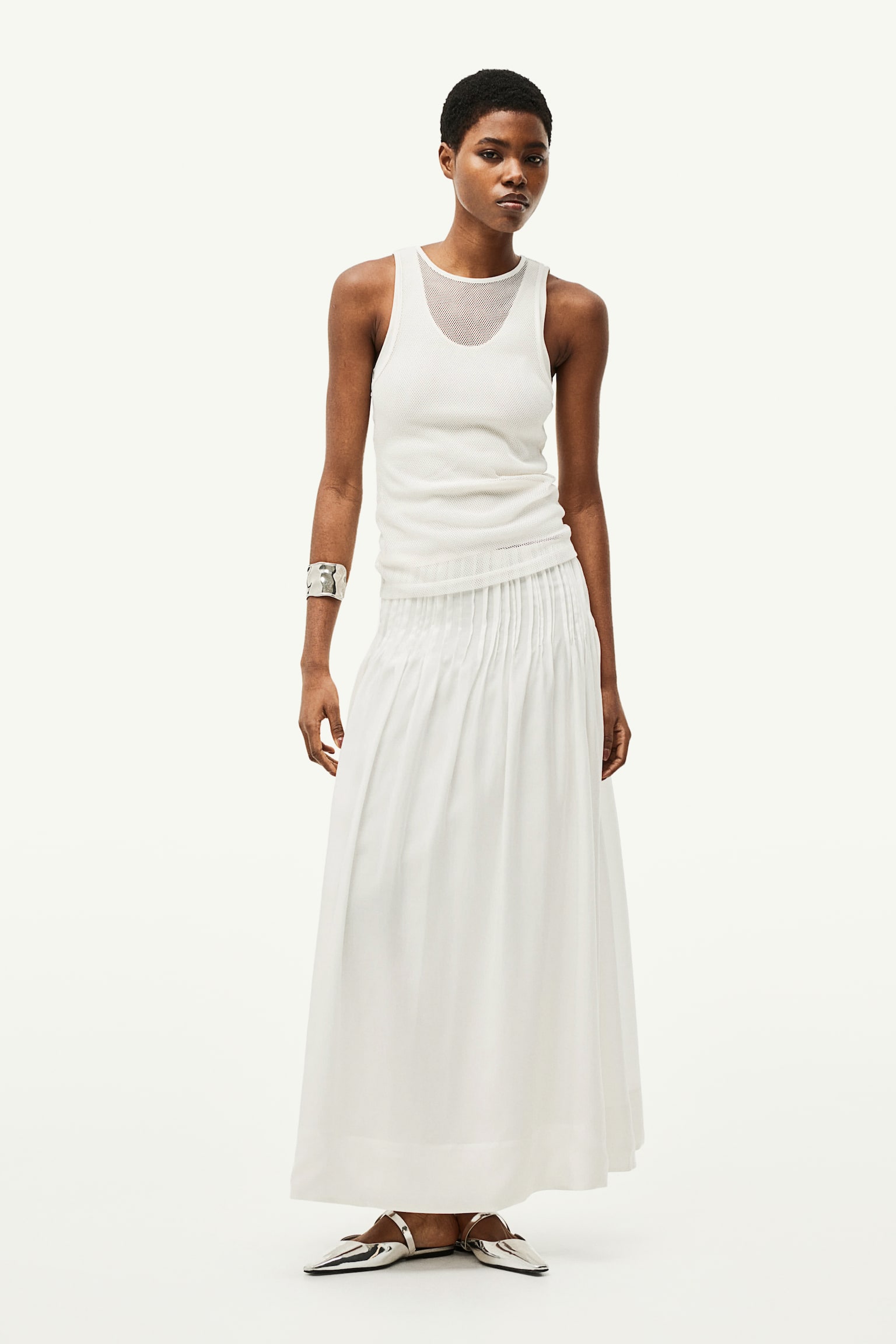 Pin Tuck Skirt - White - 1