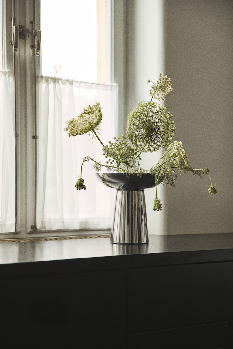 Große Metallvase - Silberfarben - Home All