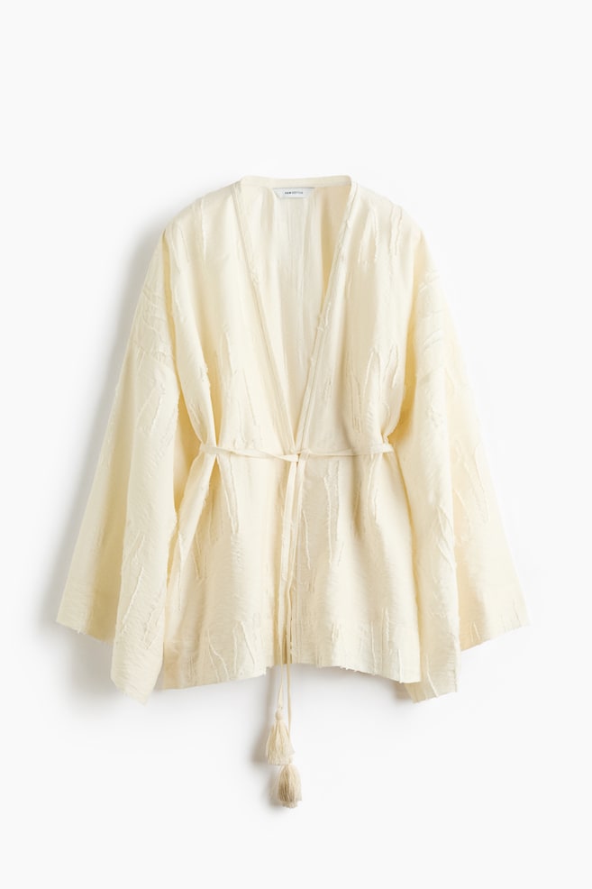 Frayed kaftan jacket - Cream - 1