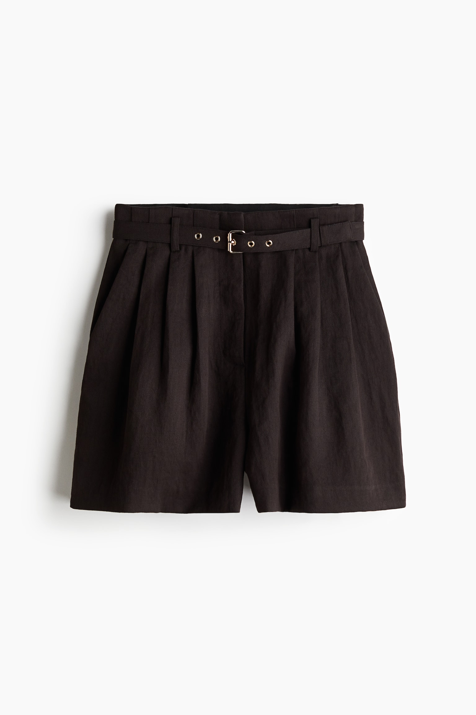 Belted paper bag shorts - Black/Greige - 2