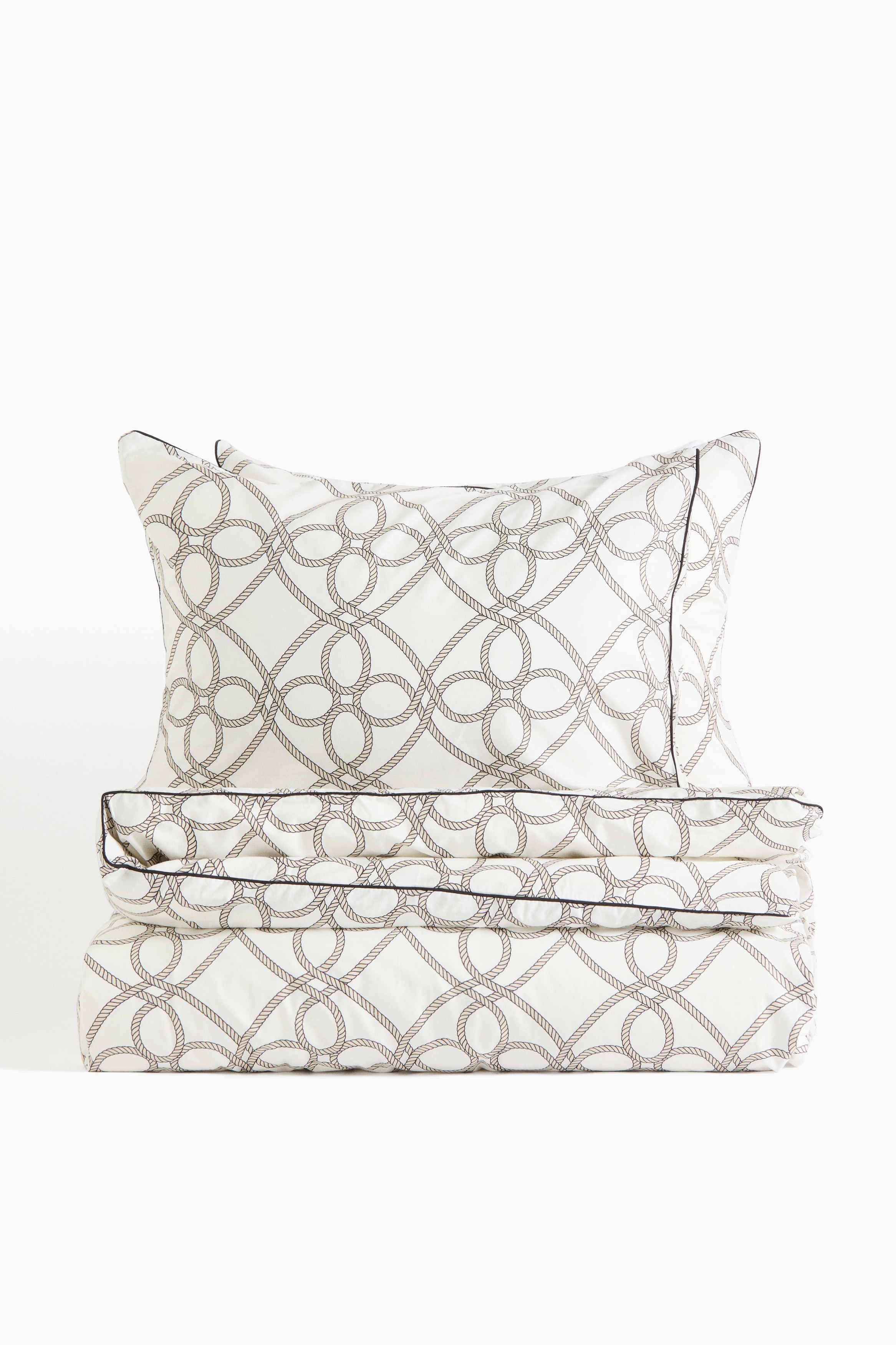 Parure de couette lit double King size à motif - Blanc/beige/Bleu/blanc