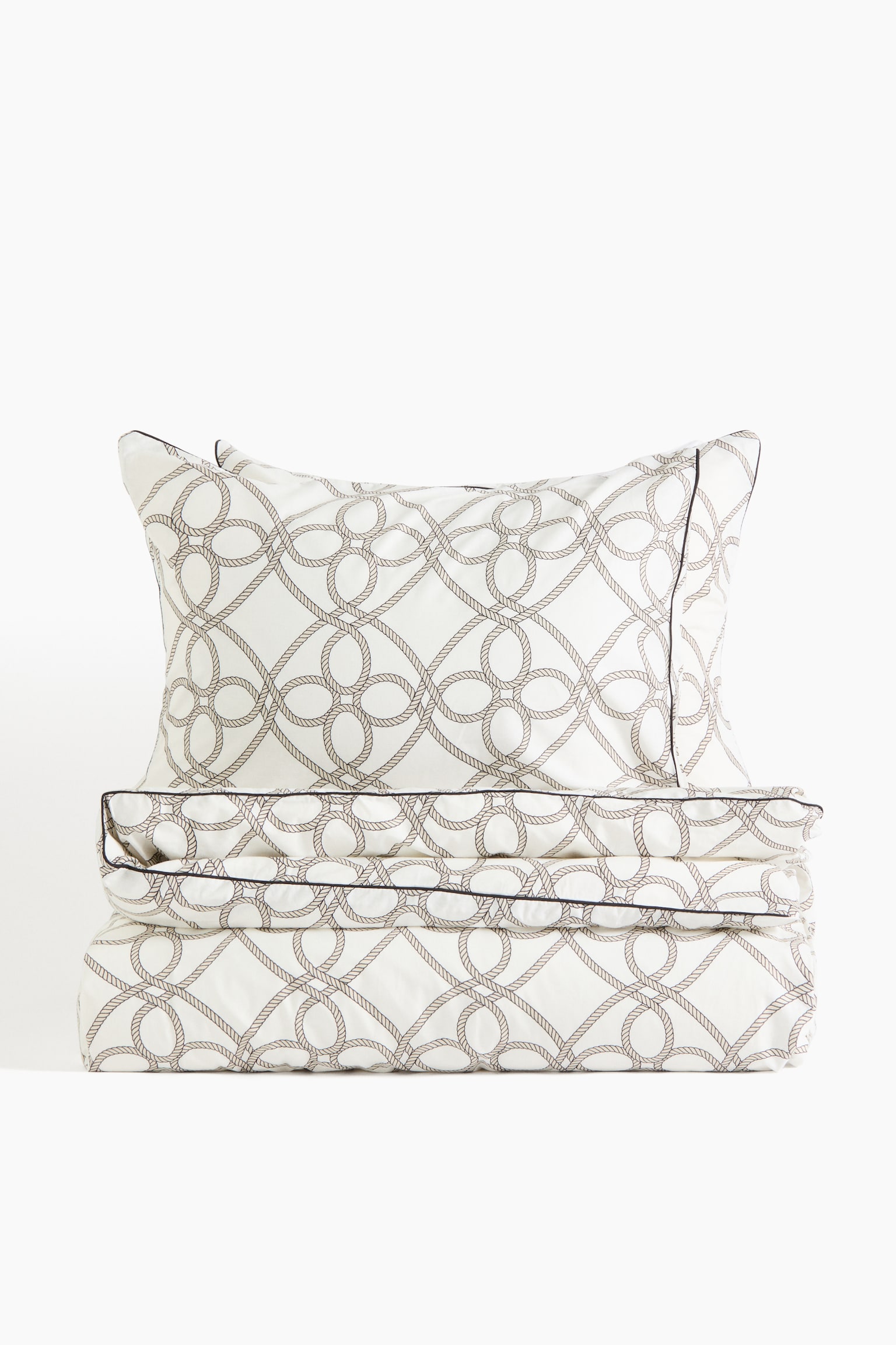 Patterned double/king duvet cover set-White/Beige - 1