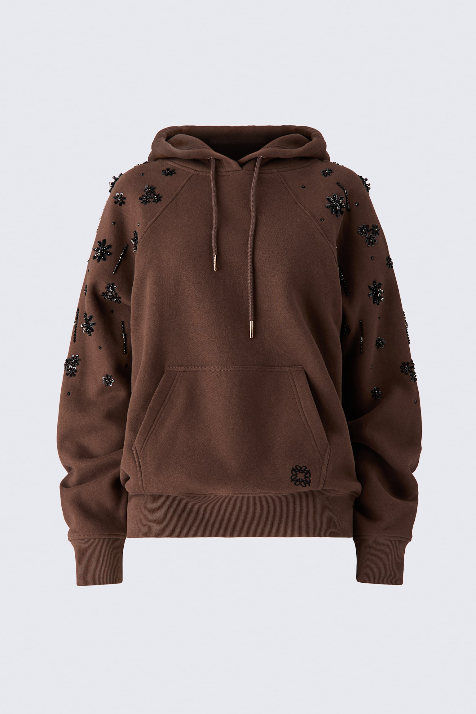 Женское худи H&M Embellished Cotton, цвет: Тёмный коричневый / Чёрный — фото 1
