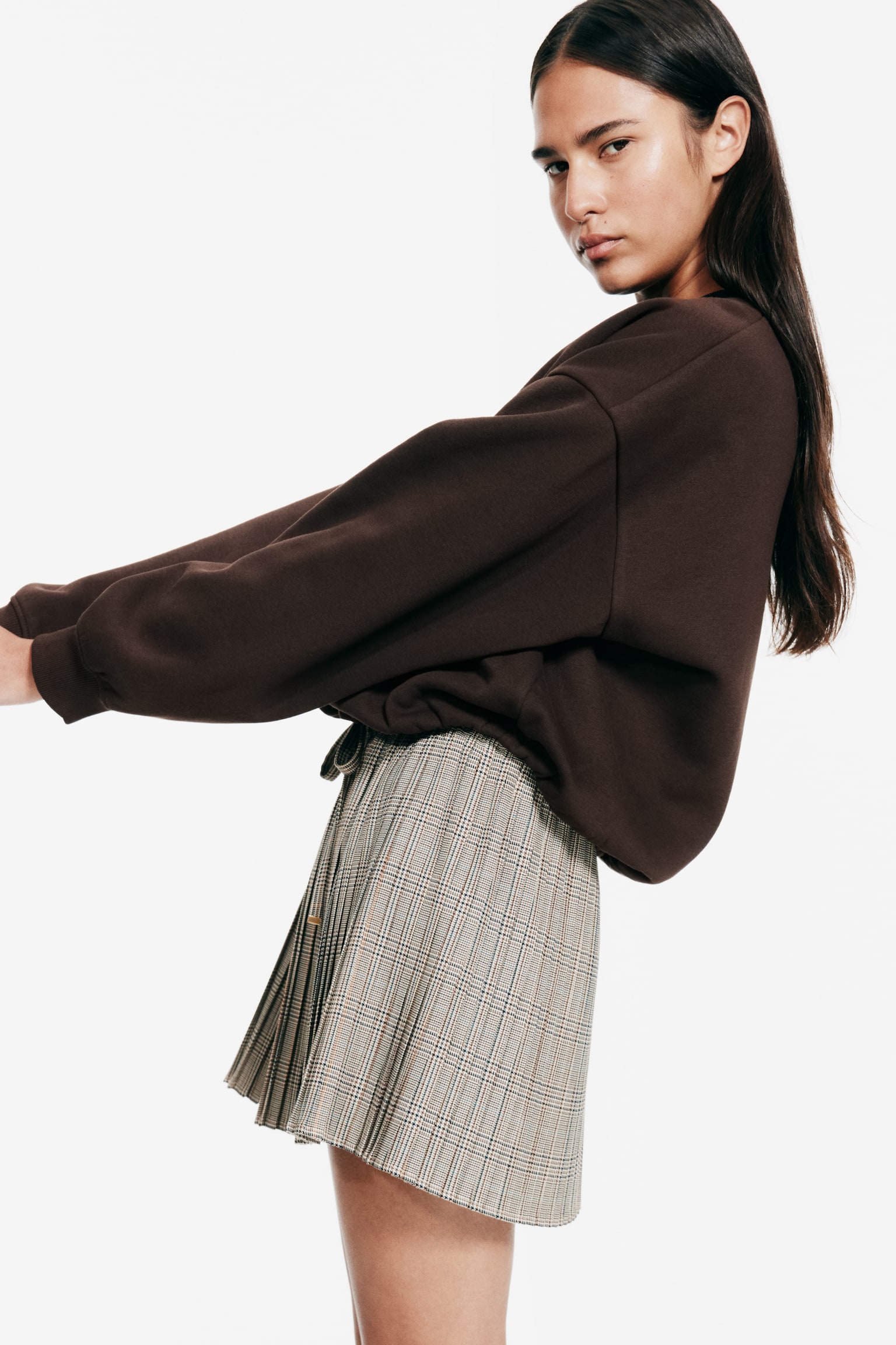 Oversized sweatshirt - Tmavohnedá/Svetlosivá melírovaná - 4