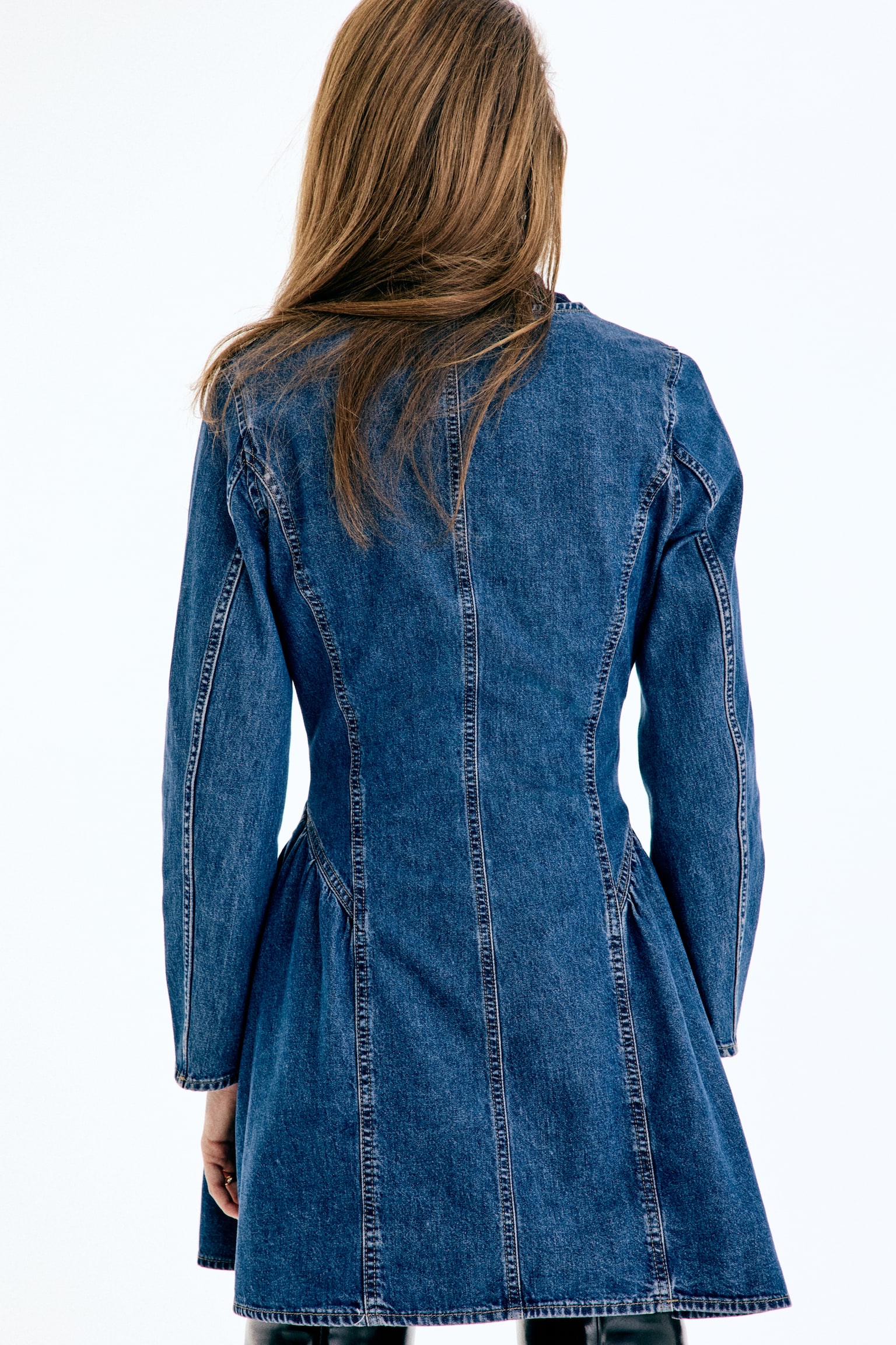 Flared-skirt denim dress - Denim blue - 5